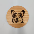 Wooden coaster with a Corgi engraving