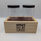 Wooden Dog Treat Box Front View with Two Jars